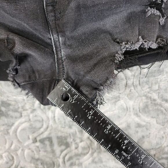 American Eagle Shorts Womens 6 Black Jean Hi Rise Shortie Super Stretch Raw Hem - Picture 8 of 10